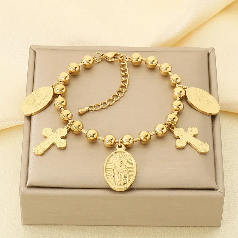 pulsera multidije de cruz y medalla