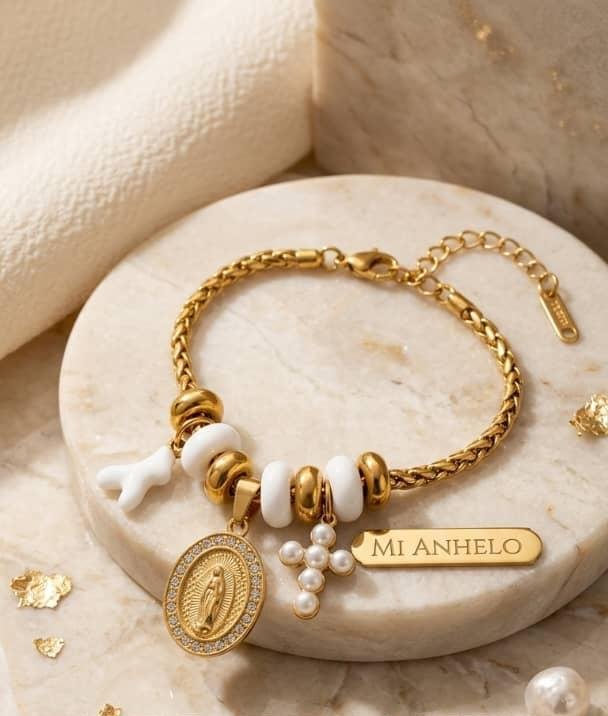 Pulsera multidijes blancos virgen de guadalupe