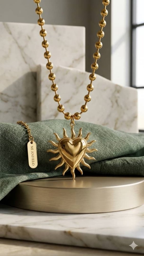 Collar de balin con dije de corazon