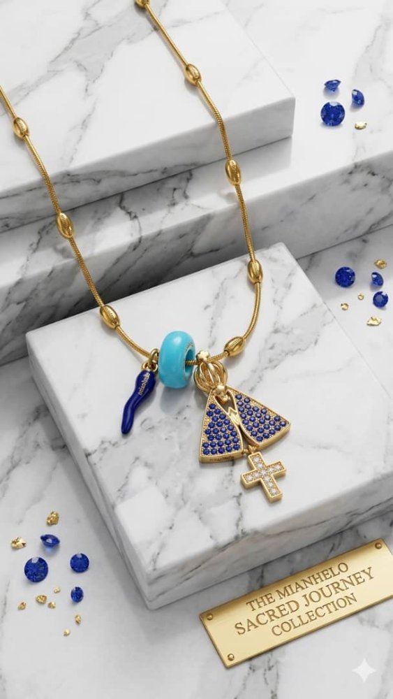 Collar virgen del valle con cuerno azul