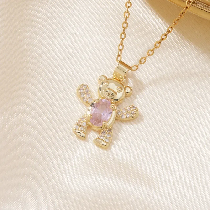 Collar de oso con circon rosado
