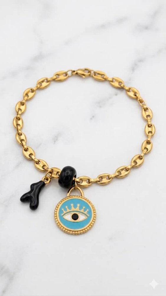 Pulsera con ojo turco azul claro y rama negra