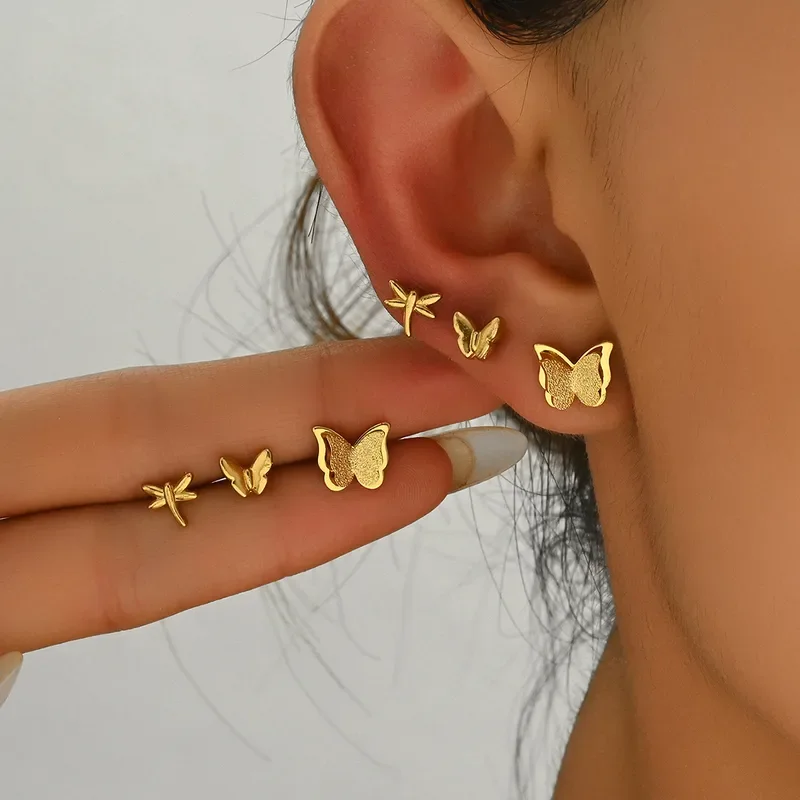 aretes triple de mariposa