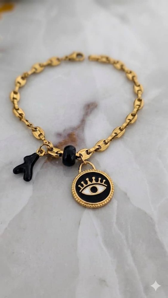Pulsera con ojo turco negro y rama negra