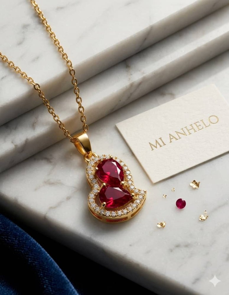 Collar de corazon con circones rojo