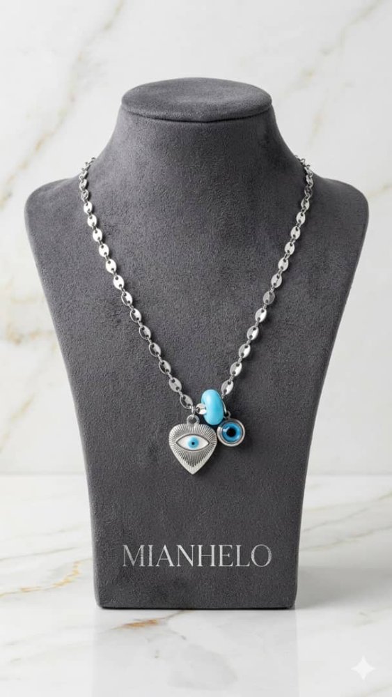 Collar gucci plateado con dos ojos turcos
