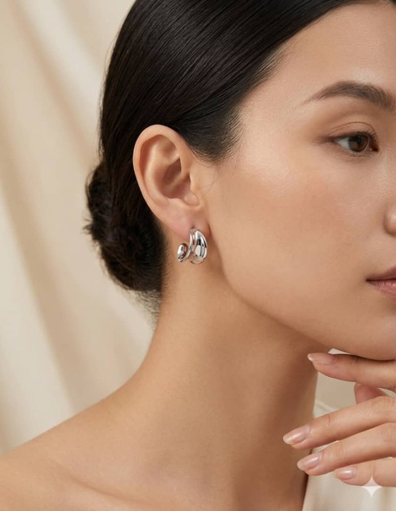 Aretes semi doblados plateado