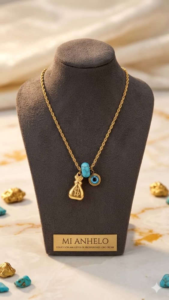 Collar bolsita de dolar y ojo turco pequeño