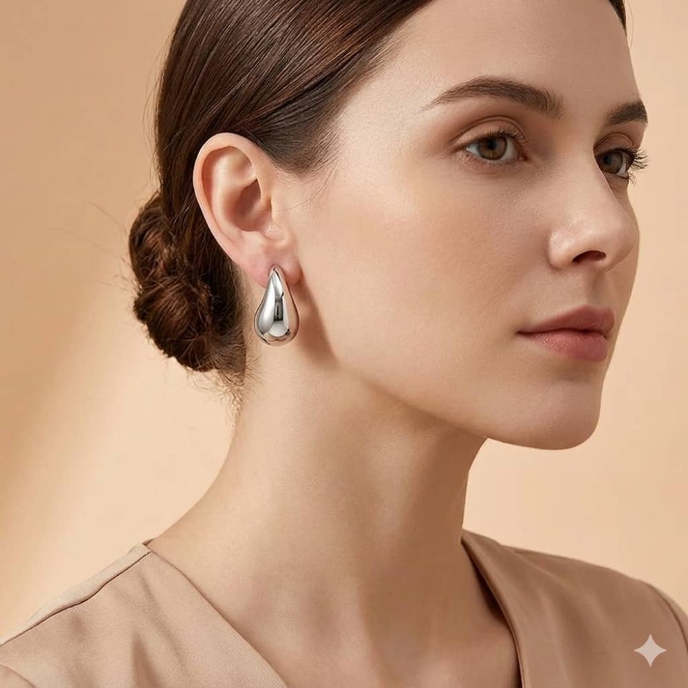 Aretes maxi gota plateado