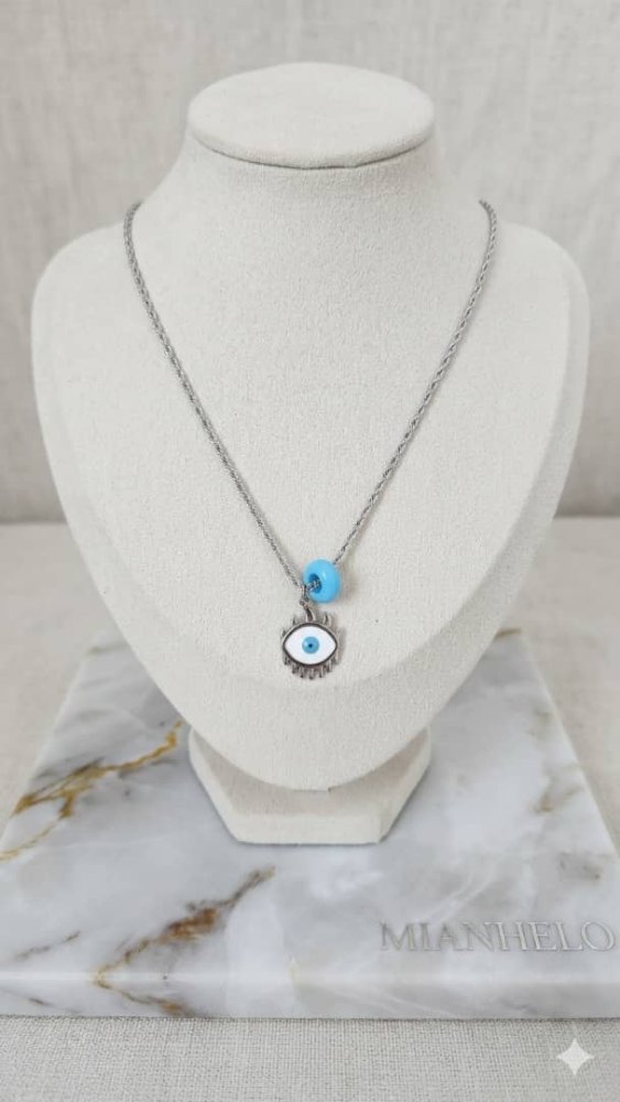 Collar ojo turco plateado