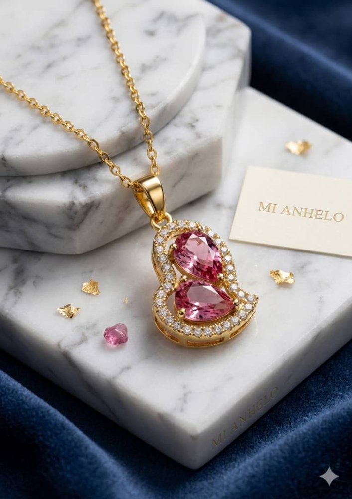 Collar de corazon con circones rosado