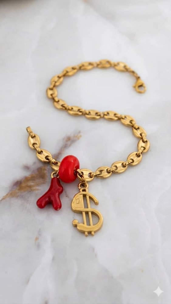 Pulsera con dije de dolar y rama roja