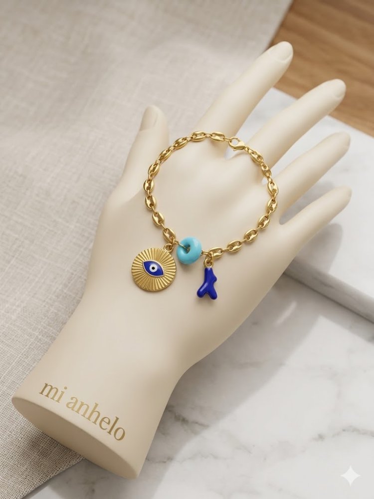 pulsera ojo turco y raiz azul