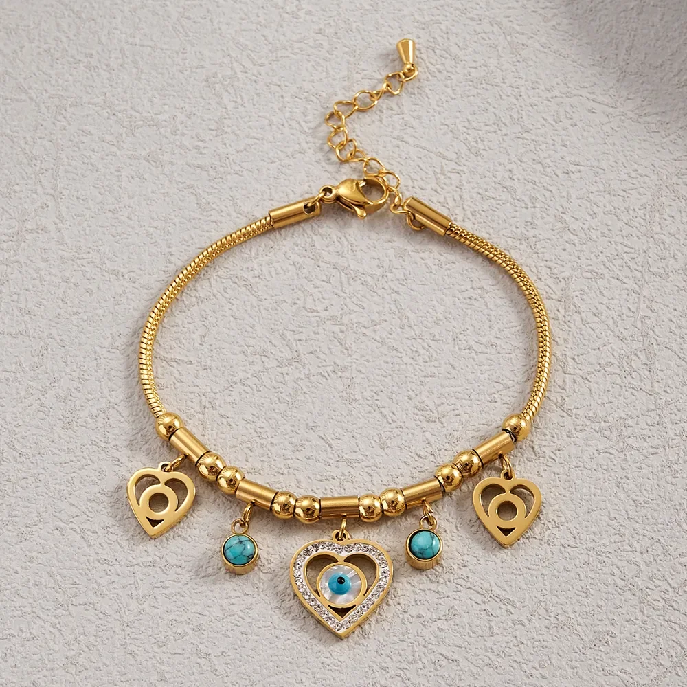 pulseras multi dije de corazon de ojo