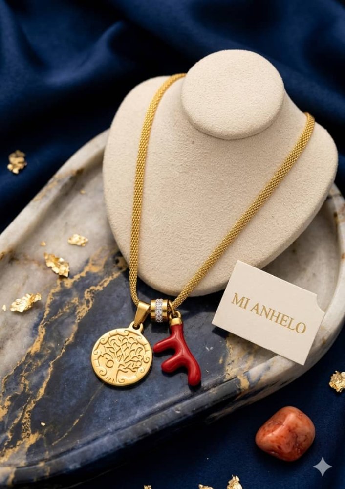 Collar del arbol de la vida con rama roja