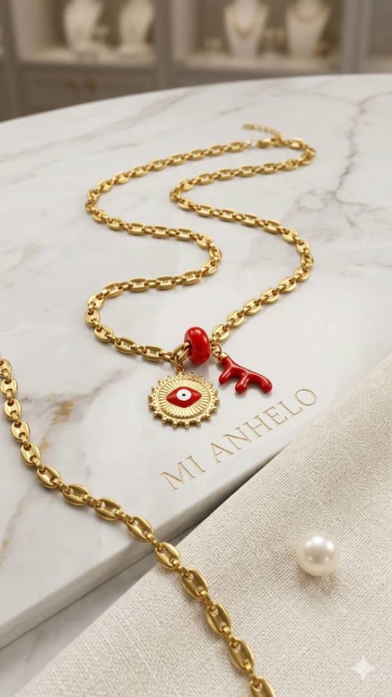 Collar gucci ojo turco rojo y rama roja