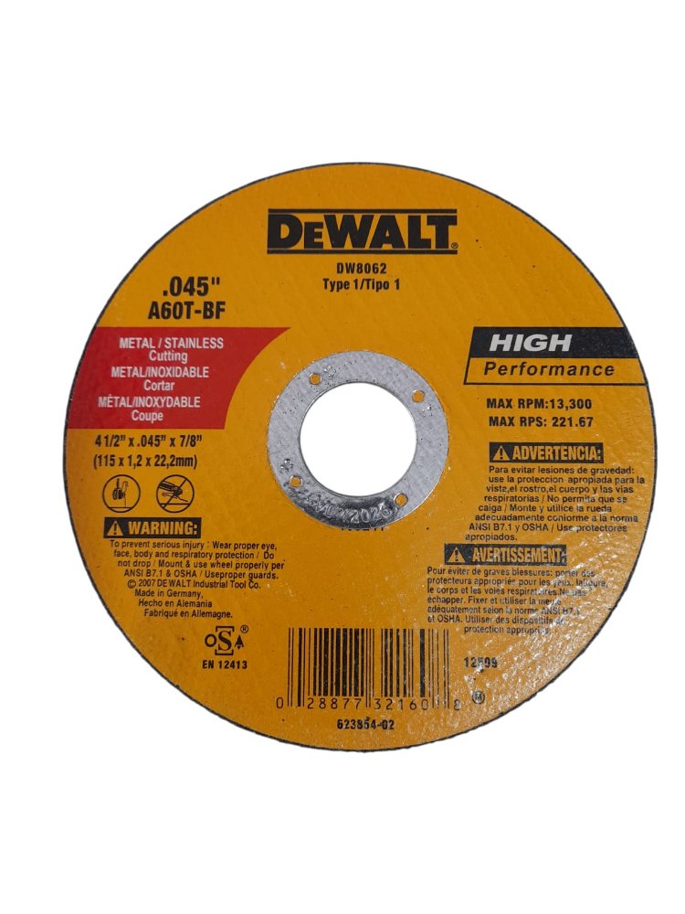 DISCO DE CORTE PARA METAL DEWALT 045" DW8062