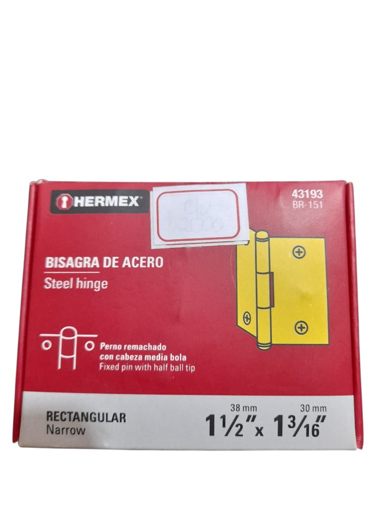 BISAGRA DE ACERO RECTANGULAR 1 1/2" X 1 3/16"