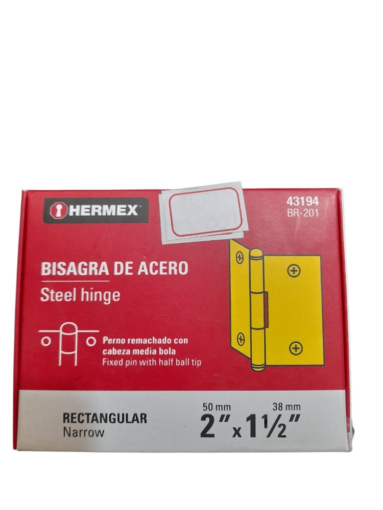 BISAGRA DE ACERO RECTANGULAR 2" X 1  1/2"