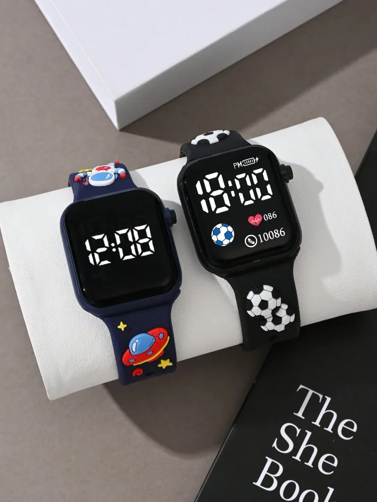 Reloj digital de niño- negro pelota, espacial pantalla cuadrada por unidad
