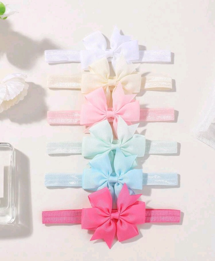 Set 2 Cintillos de elastica con lazo doble fucsia, celeste, verde agua, rosado, amarillo y blanco