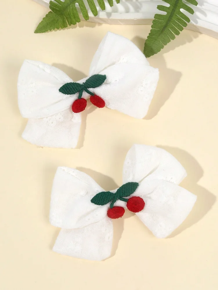 Par de Lazos Blancos Detalles de Cerezas