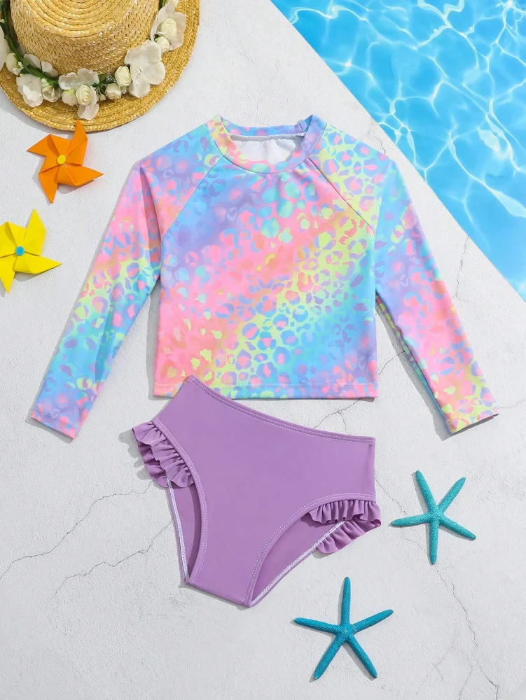 TDB 2pzas M/L Animal Print de colores y Bikini Morado 7T