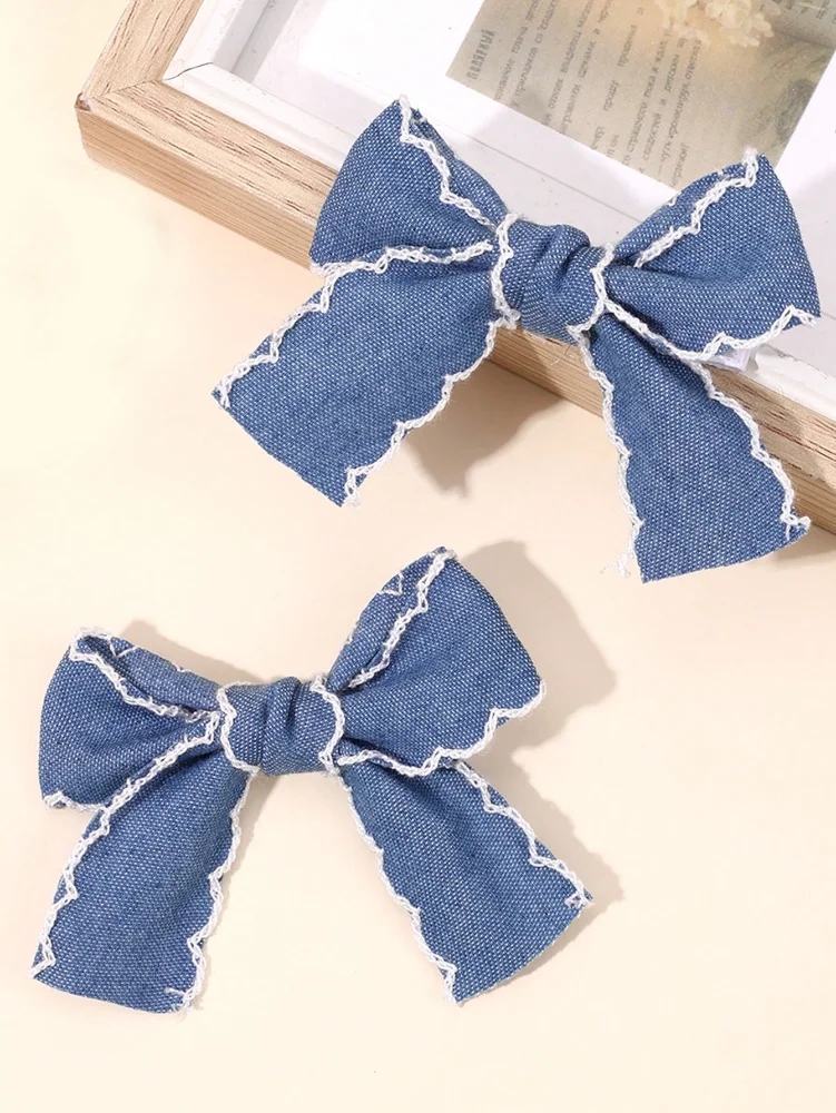 Par de Lazos tipo jeans con detalles blancos
