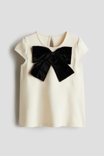 Vestido de Jersey crema con detalle de Lazo Negro 4T