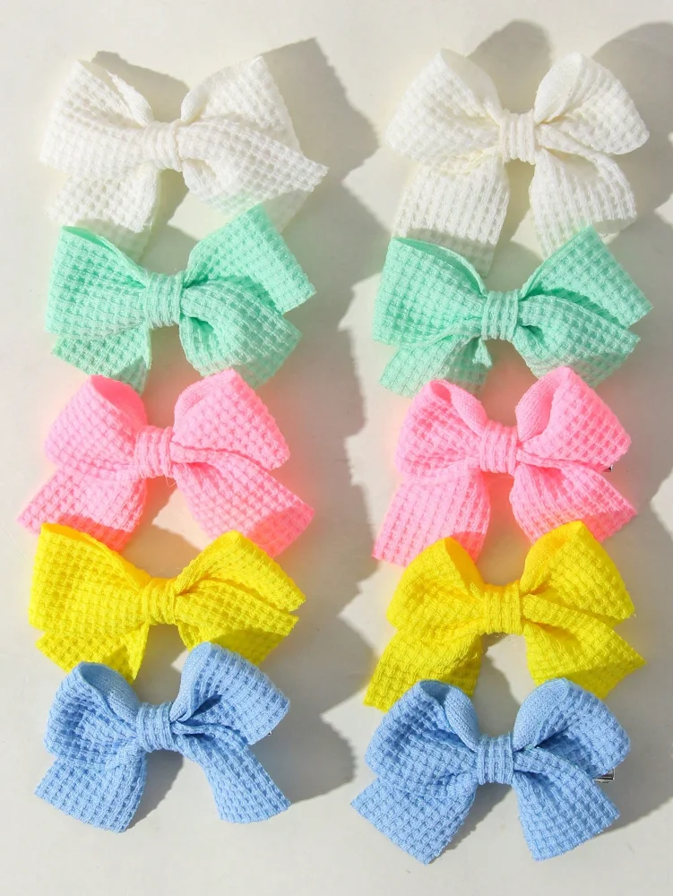 Set 5 Pares de lazos en tela texturizada colores blanco, verde agua, rosa, amarillo y celeste