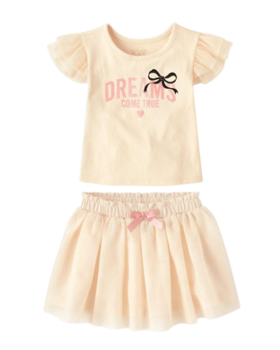 Conjunto Blusa y Falda Tutu crema de niña con lazo negro 5T