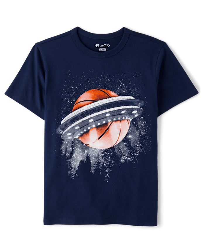 Franela Azul Figura Planeta Basket 7/8T
