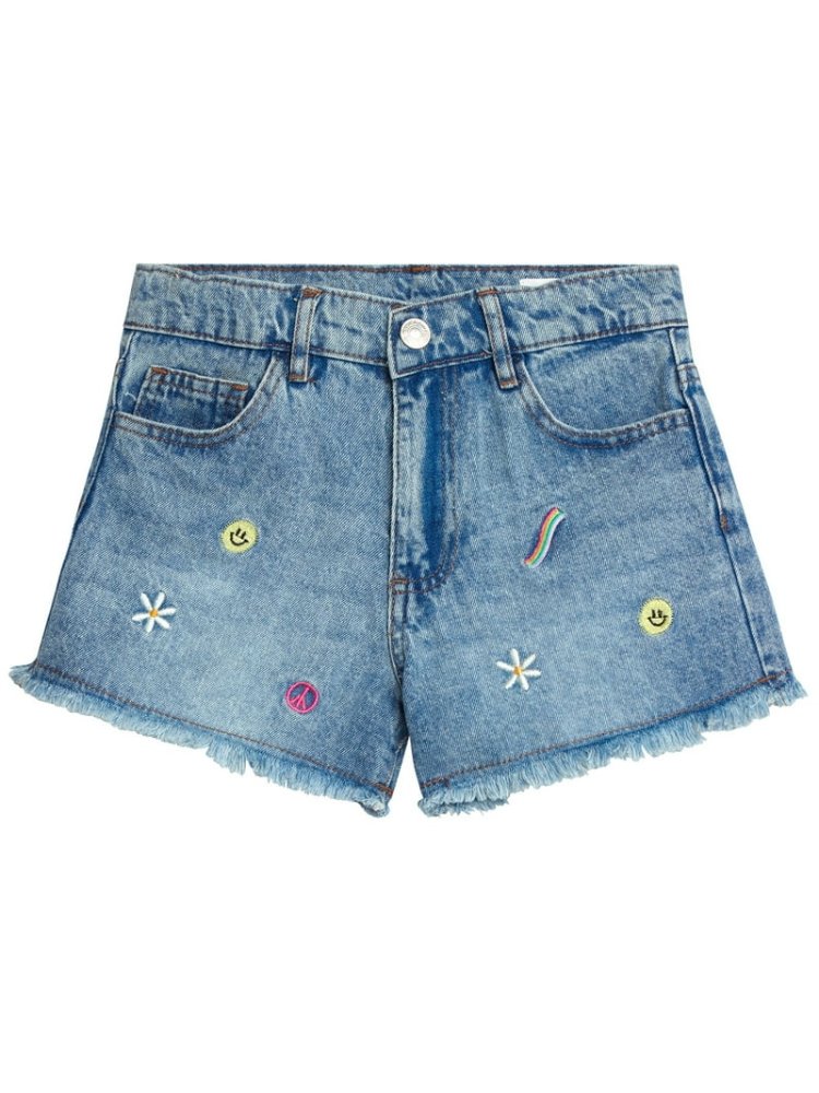 Short de Jeans Prelavado con Bordados de Figuritas 8T