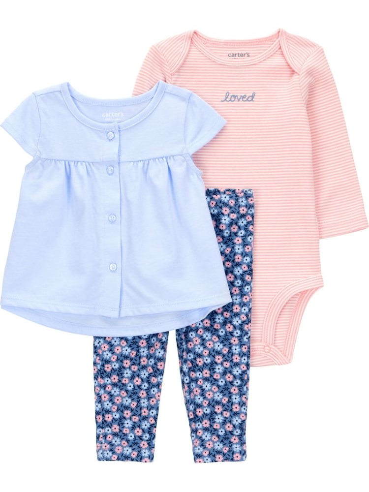 Set 3 pzas conjunto celeste y rosa de bebe 12 Meses