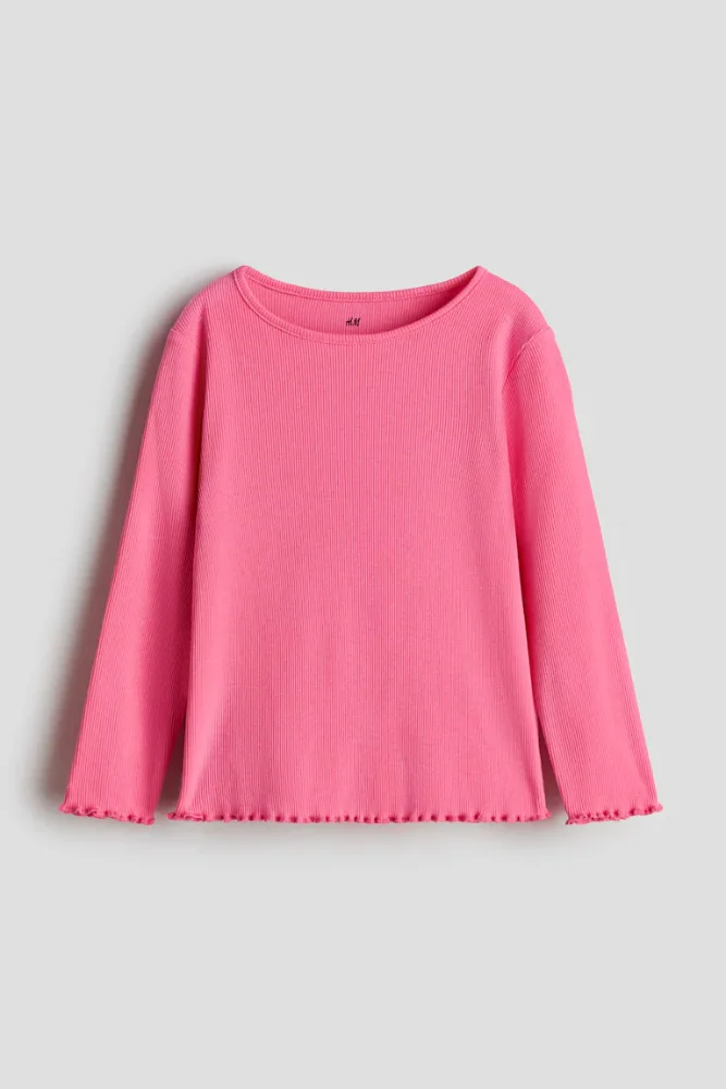 Franela M/L Fucsia borde de vuelitos 5/6T