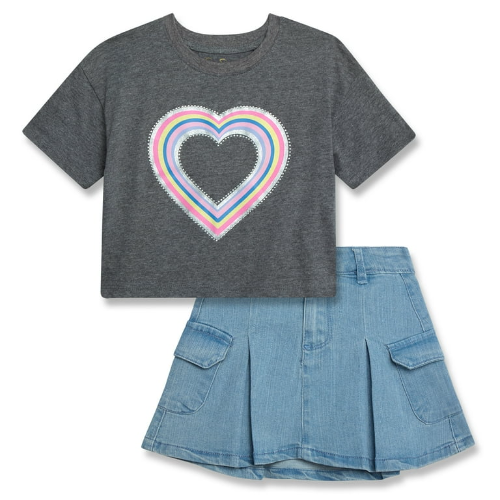 Set Franela gris y Falda de Jeans de niña 8T