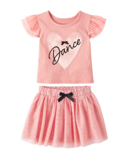 Conjunto Blusa y Falda tutu rosa de niña con lazo negro 3T