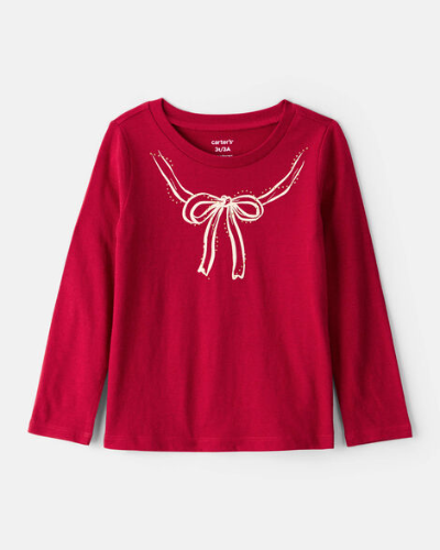 Franela M/L Roja con Lazo Blanco de niña 5T