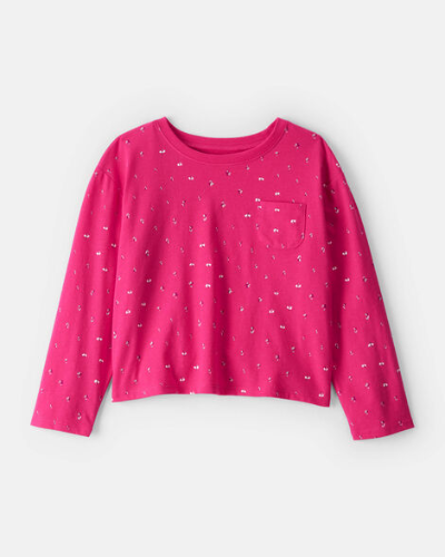 Franela M/L Fucsia con figura de flores de niña 8T