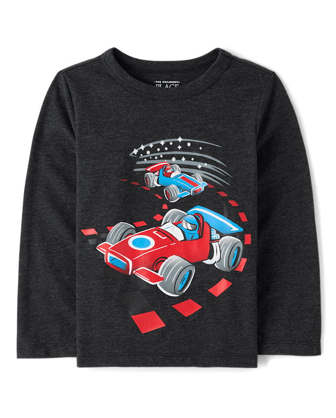 Franela M/L Gris con Figura de carros de carrera 4T