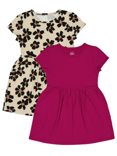 Vestido beige floral y fucsia oscuro liso 6T