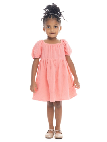 Vestido coral mangas abonbachadas de niña 3T