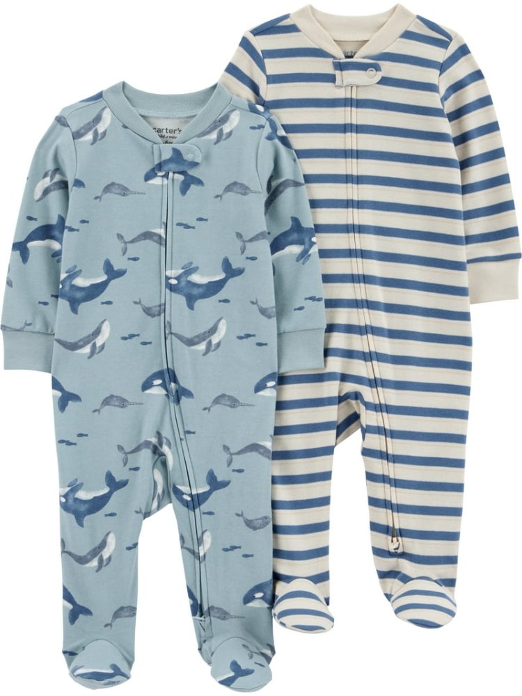 Pijama de bebito por unidad (Celeste de delfines, azul de rayas) 3-6Meses