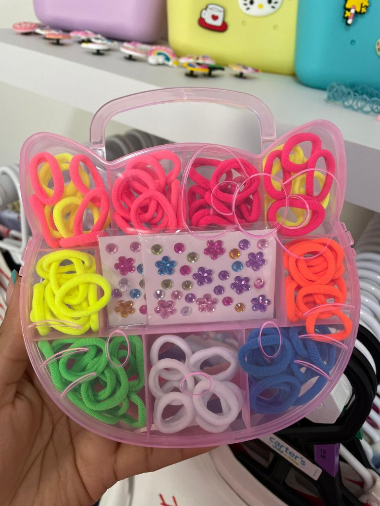 Caja organizador forma Hello Kitty Rosada + 100 colitas de colores + 2 paq de pegatinas