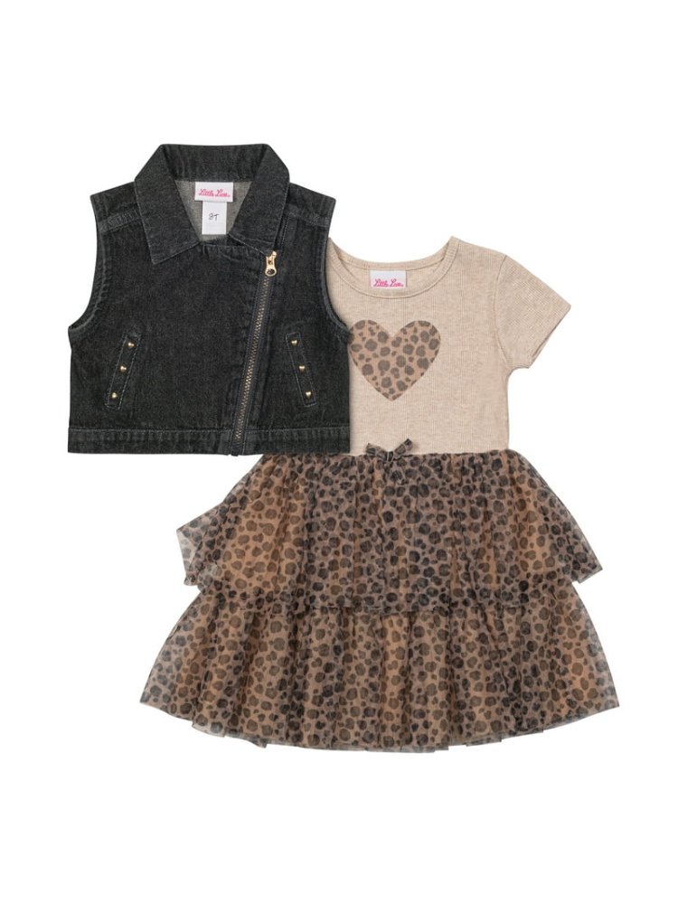Set Vestido Animal Print y Chaleco Negro 4T