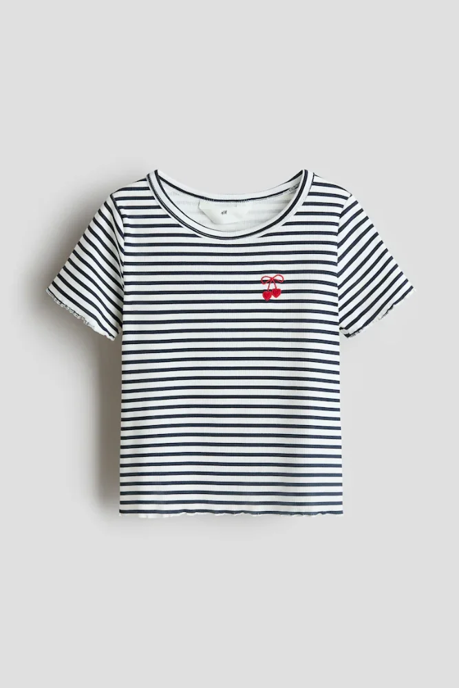 Blusa de rayas azul y blanco con logo de cherries 8/10T