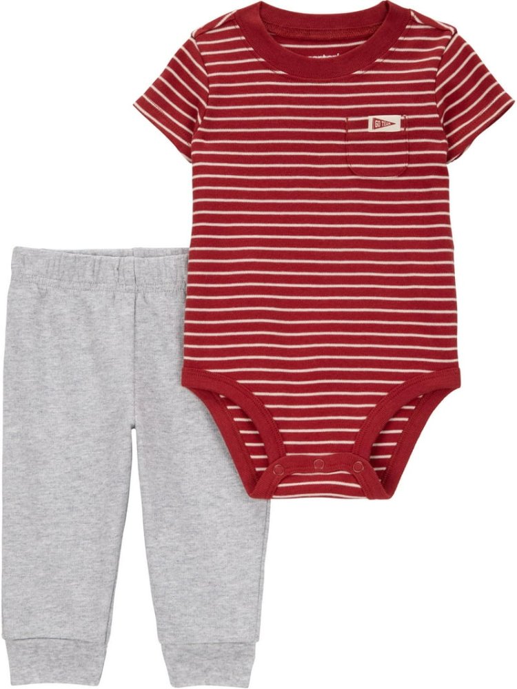 Set de Body y monito Rojo y Gris 6-9 Meses