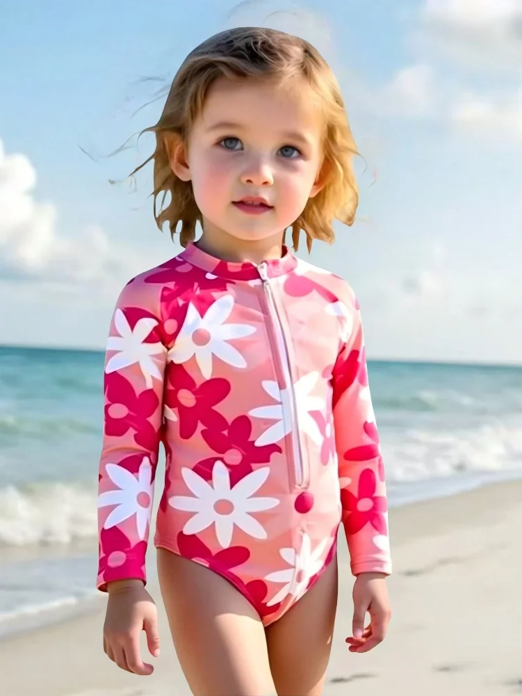 TDB Enterizo M/L Rosado con Flores grandes Fucsia y Blancas 5T