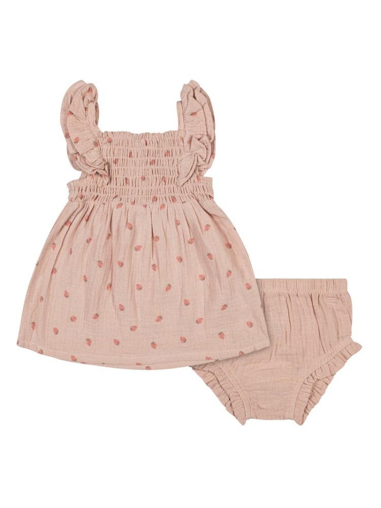Vestido Melon con Flores y Pantys 12 Meses