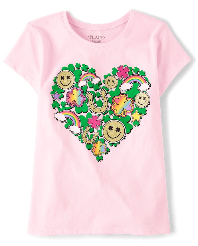 Franela M/C Rosa Figura Corazon de Trebol 5/6T